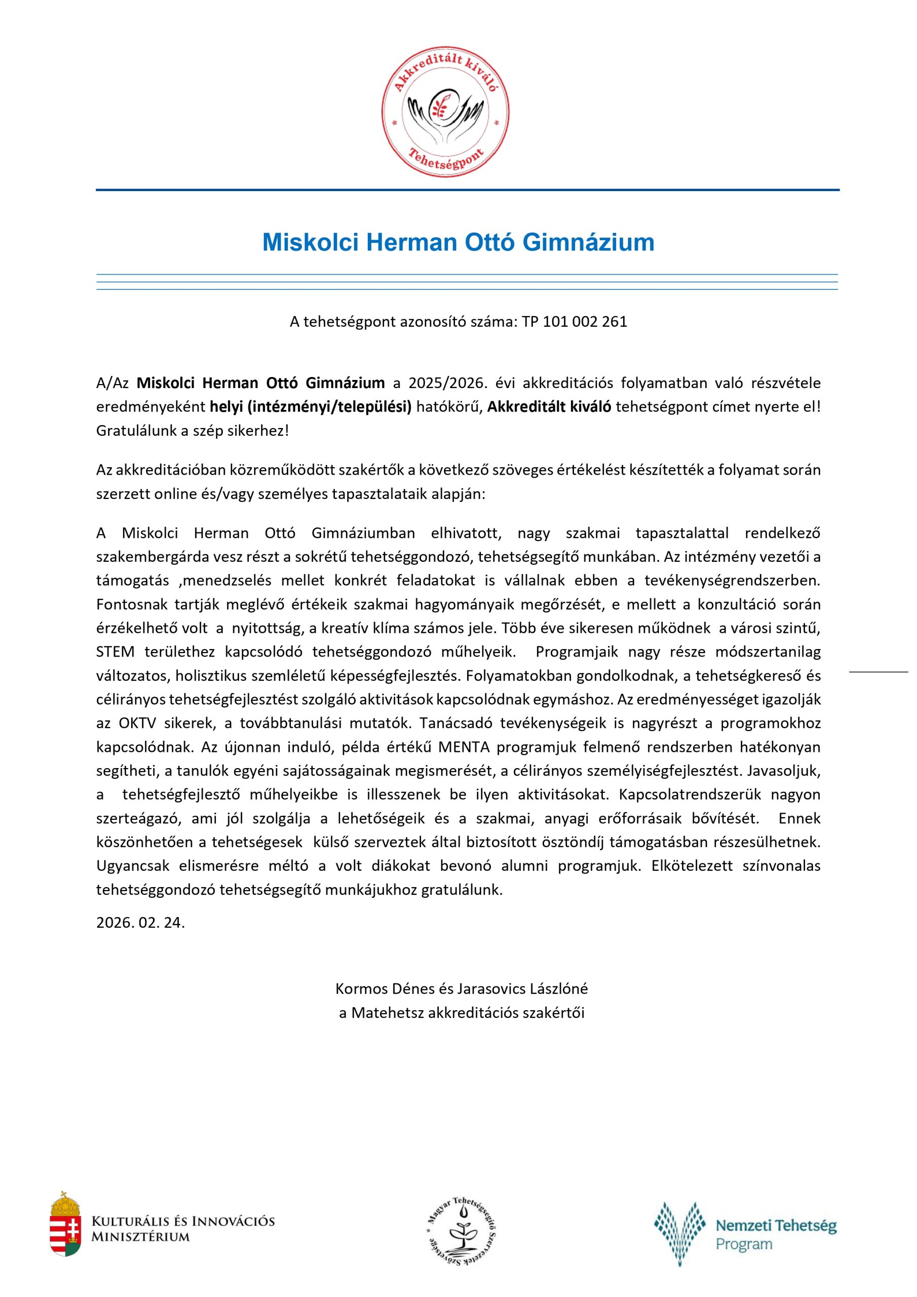 Kíváló tehetségpont Kíváló tehetségpont